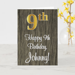 9th Birthday: Elegant Faux Gold Look #, Faux Wood Card