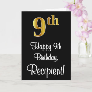9th Birthday ~ Elegant Luxurious Faux Gold Look # Card