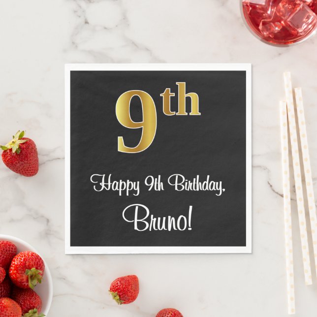 9th Birthday ~ Elegant Luxurious Faux Gold Look # Napkins (Insitu)
