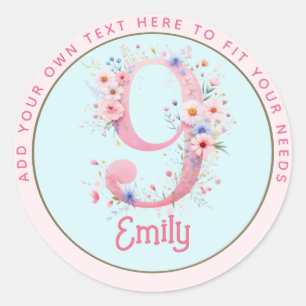 9th Birthday Fairy Floral Pink Princess Fairytale Classic Round Sticker