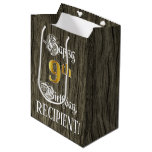[ Thumbnail: 9th Birthday: Faux Gold Look & Faux Wood Pattern Gift Bag ]