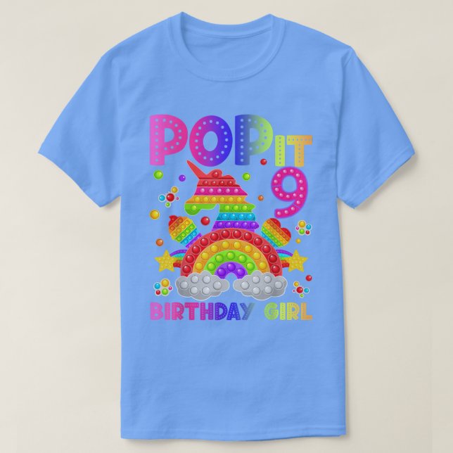 9th Birthday Fidget Toy Pop It Birthday Girl 9 Yea T-Shirt (Design Front)