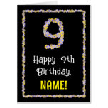 [ Thumbnail: 9th Birthday: Floral Flowers Number “9” + Name Card ]
