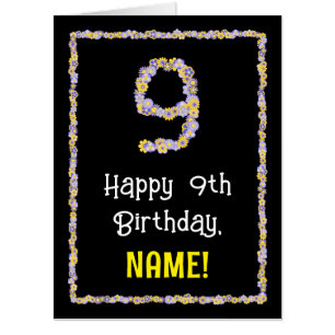 9th Birthday: Floral Flowers Number “9” + Name Card