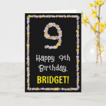 [ Thumbnail: 9th Birthday: Floral Flowers Number, Custom Name Card ]