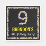 [ Thumbnail: 9th Birthday: Floral Flowers Number, Custom Name Napkins ]