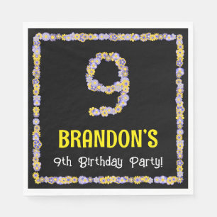 9th Birthday: Floral Flowers Number, Custom Name Napkins