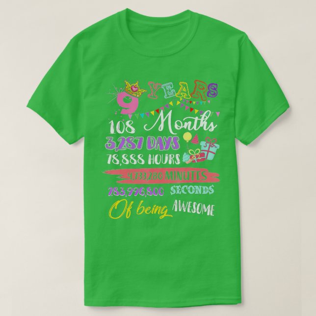 9th Birthday For Girls 9 Years Old Being Awesome G T-Shirt (Design Front)