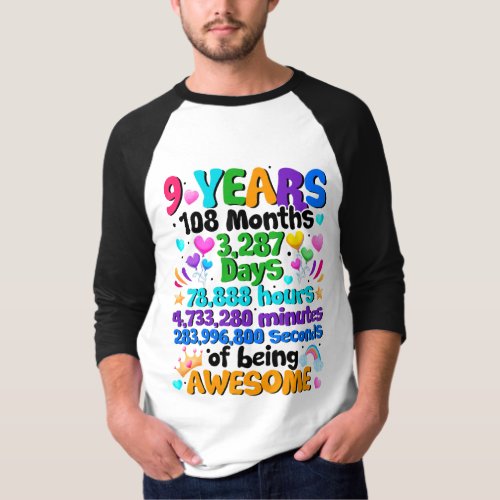 9th Birthday For Girls 9 Years Old Being Awesome T_Shirt