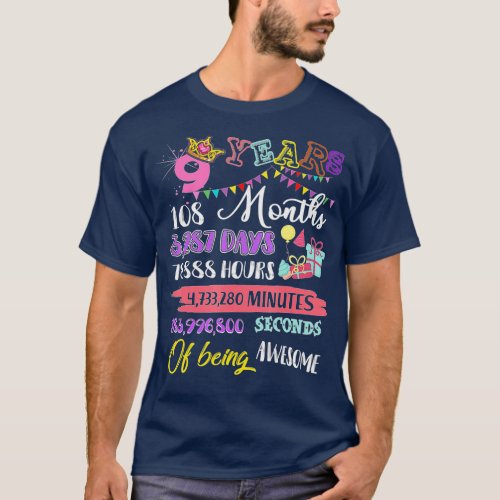 9th Birthday  For Girls 9 Years Old Being Awesome  T_Shirt