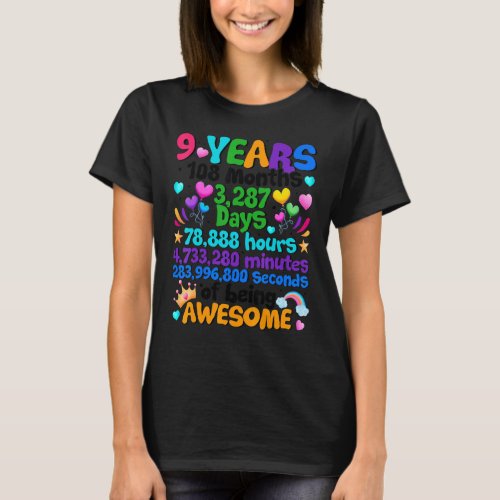 9th Birthday For Girls 9 Years Old Being Awesome T_Shirt