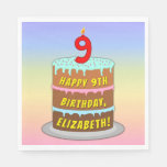 [ Thumbnail: 9th Birthday: Fun Cake and Candle + Custom Name Napkins ]