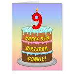 [ Thumbnail: 9th Birthday: Fun Cake & Candle, W/ Custom Name Card ]
