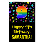 [ Thumbnail: 9th Birthday: Fun, Colorful Stars + Rainbow # 9 Card ]