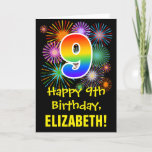 [ Thumbnail: 9th Birthday: Fun Fireworks Pattern + Rainbow 9 Card ]