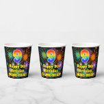 [ Thumbnail: 9th Birthday: Fun Fireworks Pattern + Rainbow 9 Paper Cups ]