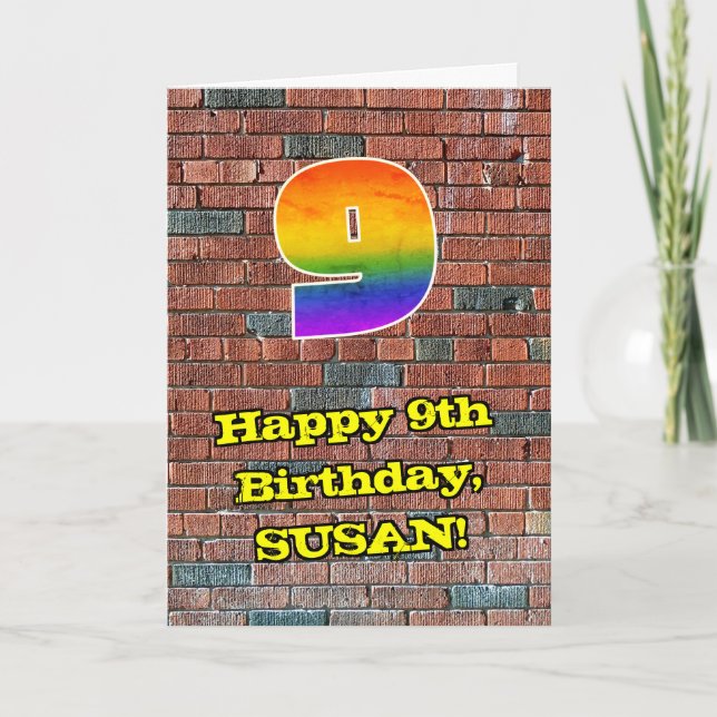 9th Birthday: Fun Graffiti-Inspired Rainbow 9 Card (Front)