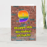 [ Thumbnail: 9th Birthday: Fun Graffiti-Inspired Rainbow 9 Card ]