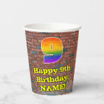 [ Thumbnail: 9th Birthday: Fun Graffiti-Inspired Rainbow 9 Paper Cups ]