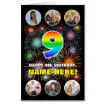 [ Thumbnail: 9th Birthday: Fun Rainbow #, Custom Name + Photos Card ]