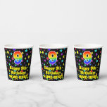 [ Thumbnail: 9th Birthday: Fun Stars Pattern and Rainbow 9 Paper Cups ]