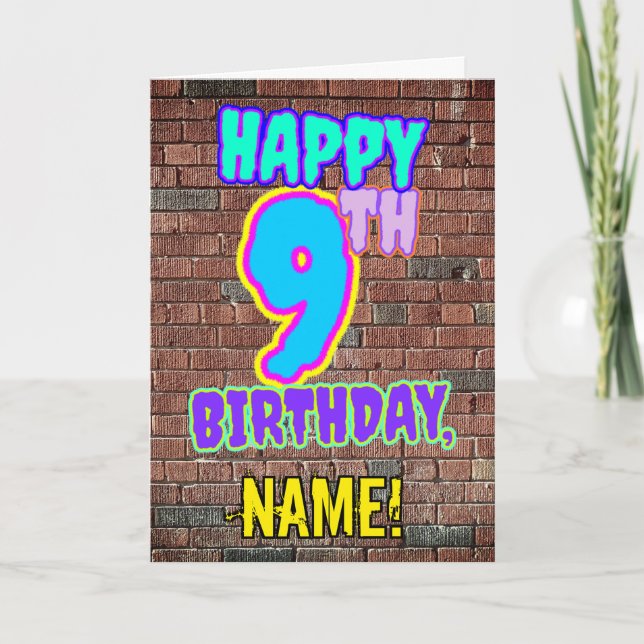 9th Birthday - Fun, Urban Graffiti Inspired Look Card (Front)