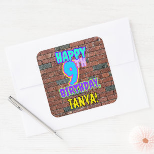 9th Birthday – Fun, Urban Graffiti Inspired Look Square Sticker