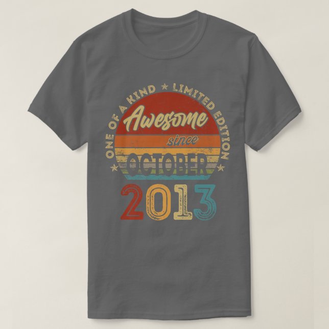 9th Birthday Gift 9 Year Old Awesome Since October T-Shirt (Design Front)