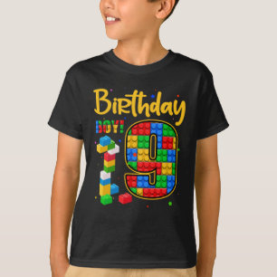 9th Birthday Gift 9 Years Old Block Building Boys T-Shirt