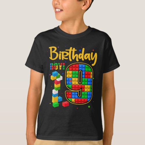9th Birthday Gift 9 Years Old Block Building Boys  T_Shirt