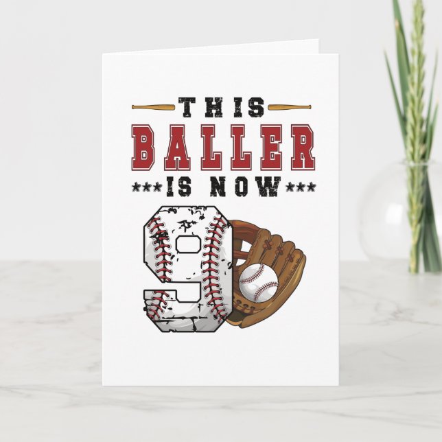 9th Birthday Gift Baseball Player 9 Year Old Boy Card (Front)