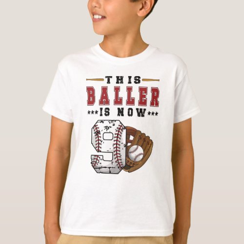 9th Birthday Gift Baseball Player 9 Year Old Boy T_Shirt
