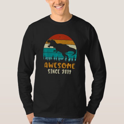 9th Birthday Gifts Awesome Since 2013 Dinosaur 9 Y T_Shirt