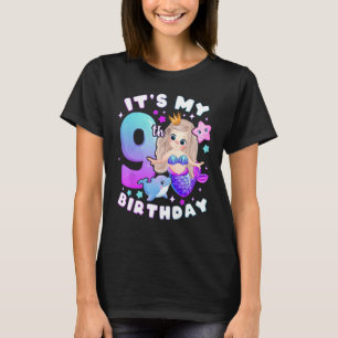 9th Birthday, Girl 9 Years, Mermaid, Number 9 T-Shirt