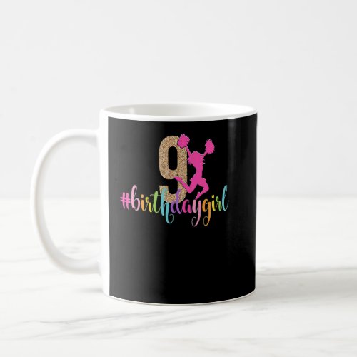 9th Birthday Girl Cheerleader Rainbow Cheerleading Coffee Mug