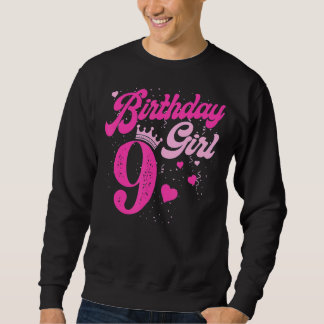 9th Birthday Girl Crown 9 Years Old Bday Sweatshirt