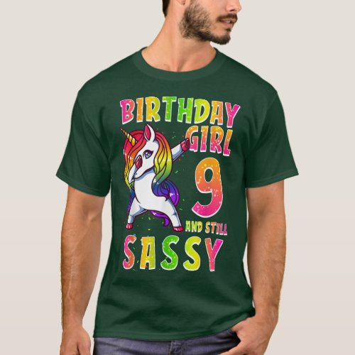 9th Birthday Girl Dabbing Unicorn 9 Years Old  St T_Shirt