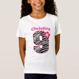 9th Birthday Girl Hot Pink & Black Zebra Pattern T-Shirt