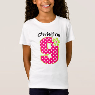9th Birthday Girl Hot Pink & Green Dots T-Shirt
