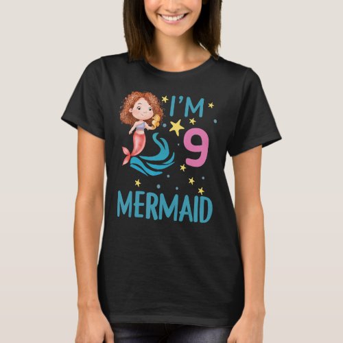 9th Birthday  Girl Mermaid Is 9 Years Old Birthday T_Shirt