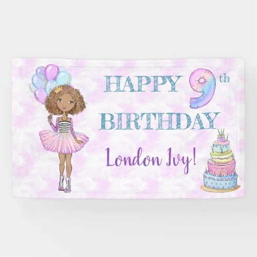 9th Birthday Girl Princess African American Banner