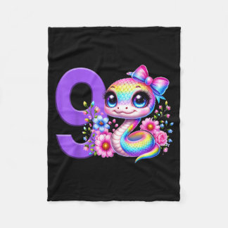 9th Birthday Girl Snake Party Rainbow Coquette Bow Fleece Blanket