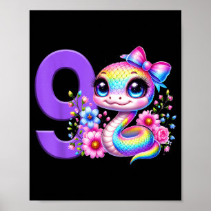 9th Birthday Girl Snake Party Rainbow Coquette Bow Poster