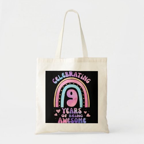 9th Birthday Girl Tie Dye 9 Years Of Being Awesome Tote Bag