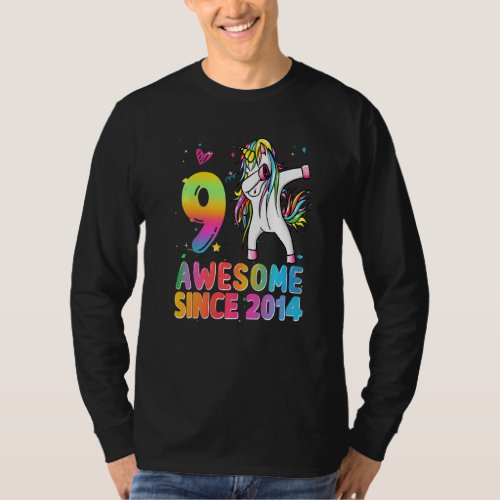 9th Birthday Girls Teens Dabbing Unicorn 9 Year Ol T_Shirt