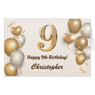9th Birthday Gold Balloons Confetti Extra Large Card