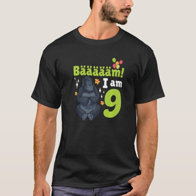 9th Birthday Gorilla Themed Birthday Party 9 Years T-Shirt (Front)