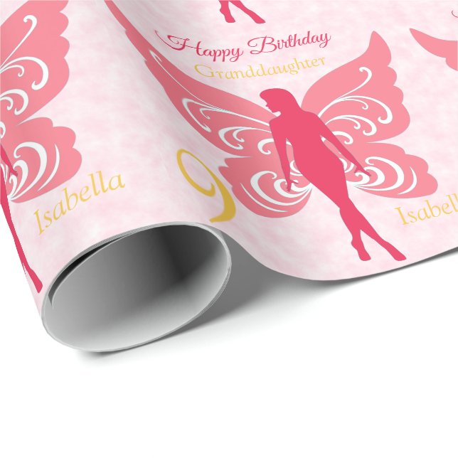 9th Birthday Granddaughter Fairy Pink Wrapping Paper (Roll Corner)
