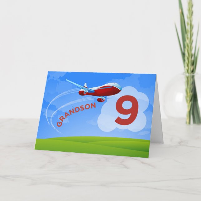 9th Birthday, Grandson, Red Airplane Card (Front)