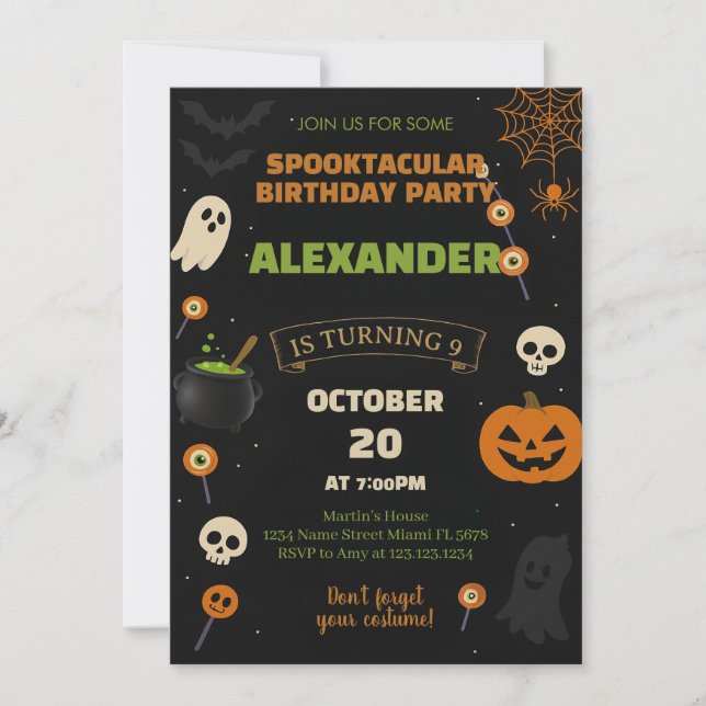 9th Birthday Halloween Invitation | Spooky Boo-Day (Front)